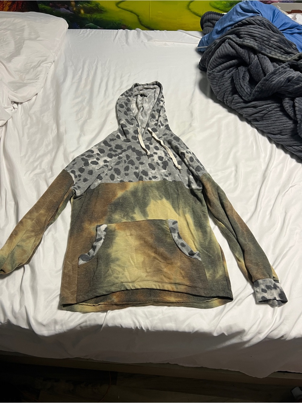 Tie-Dye Leopard Accent Hooded Pullover - Multi